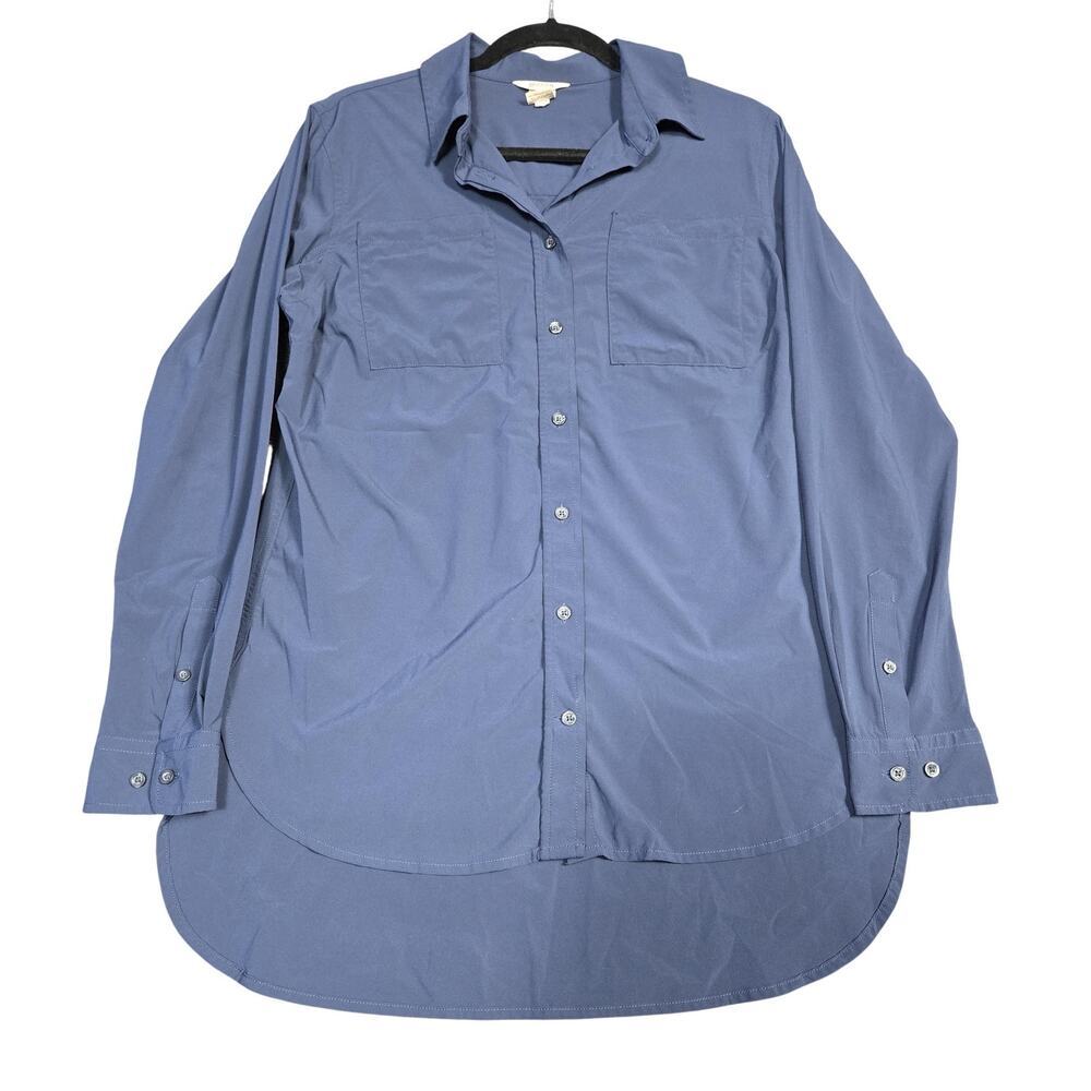 Duluth Trading Shirt Womens Medium Blue Long Sleeve Button Front Tunic Stretch